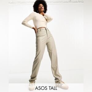 NEW ASOS DESIGN Tall faux leather straight leg pants in tan